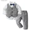 Conjuntos de roupas Outono 2023 Camisas de algodão para meninos Calças colete xadrez Conjunto de três peças Conjunto de moda infantil T230720
