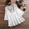 Kvinnors blusar Pullover Shirt Anti-Pilling Summer Blus V-Neck Chic Crochet Lace Trim Flower Decor Casual Workwear