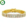 Luxury Designer Jewelry Mens Gold Bracelets 2 Rows Bangles Hip Hop Iced Out Diamond Tennis Bracelet Pandora Style Bracelet Love Li291O