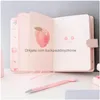 Notepads Cute Pu Leather Peaches Schede Notebooks Diary Weekly Planner Notebook School Office Supplies Kawaii Stationery Drop Delive Dht7X