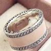 2017 Nieuwe 100% 925 Sterling Zilver Europese Pandora Sieraden Harten Ring met Roze Emaille en Cz Fashion Charm Ring211l