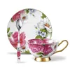 3 Piece Bone China Tea Cup and Saucer Set with Spoon Porcelain Gold Rimmed Coffee Teacup 200 ml200Q