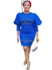 Casual Dresses Summer Fashion Diamond Dress African Women Round Neck Bubble Sleeve Wrap Hip Short Elegant Slim Fit Party