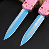 Mict TU70 Pink Donut Knife D2 Blade Dual Action Aviation Aluminum Handle Tactical Self Defense Hunting Survival EDC Tool Knives