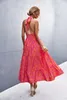 Basic Casual Jurken Roze Rood Dames Backless Tie Elegante Band Sexy Zomer Damesjurk Dankzij Zonnejurk Laides Boho Rode Mouwloze Maxi-jurk 230720