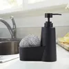 Distributeur de savon liquide avec épurateur en éponge en acier pour outil de lavage de vaisselle d'évier de cuisine et kit de boule de fil