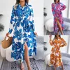 Robes décontractées 2023 à manches longues Maxi robe femmes imprimé fleuri chemises femme taille haute à lacets plage Boho robe d'été porter des vêtements