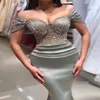 Aso Ebi 2021 árabe plus size cinza sereia vestidos de noite sexy renda frisado cetim baile de formatura festa formal segunda recepção vestidos zj507235m