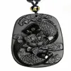 Natural Obsidian Pisces Lotus Fish Koi Necklace Amulet Pendant With Bead Chain200q