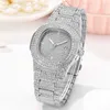 Luxe unisexe argent or plein diamant mode montres Quartz analogique en acier inoxydable Bracelet Bracelet montre-bracelet pour cadeau