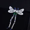 Pendientes largos de borla de libélula CZ de Color plateado a la moda para mujer, pendientes colgantes de mariposa con temperamento de gota de agua, joyería Retro 230719