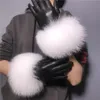 Les gants en cuir de renard pour femme et la peau de mouton épaisse sont chauds en hiver266c