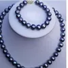 Conjunto de pulseira de colar de pérolas negras tahitianas naturais de 79-10 mm ouro 14K 2 pedidos338c