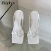 Sandalen Eilyken Gouden Slipper Lage Hoge Hakken Schoenen Fall Best Street Look Vrouwtjes Vierkante Kop Open Teen Clip-On Strappy Sandalen Vrouwen L230720