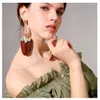 Dangle Earrings Fashion Vintage Moon Water-drop With Red Blue Green Coloured Rhinestones Charms Eardrop Big Long Brown Feather Drop