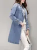 Trench femme printemps automne Denim manteau femmes mode revers à lacets longue veste femme décontracté couleur unie Jean Outwear