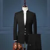 Design Navy Blue Men Wedding Suits Stand Collar Slim Fit Groom Tuxedos Male Dress Prom Man Blazer 2 Pieces Set Men's Blazer240y