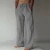 Pantaloni da uomo Pantaloni casual estivi Solido lino morbido a tutta lunghezza per l'uso quotidiano Tasca in vita Pantaloni con coulisse Fondo streetwear 230720