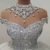 Sparkle Crystal Vestidos Novia 2022 فستان زفاف عالي الرقبة ثياب الزفاف الفاخرة عاجزة الأميرة Robe de Mariee270m
