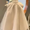 Kız Elbiseler 1-8y Sevimli Çiçek Prensesi Düğün Büyük Bow Tül Dantelli Küçük Pageant Prom Gowns Cjildren İlk Cemaat Elbise