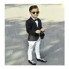 Black Boy's Suits Kids Formal Wear Slim Peaked Lapel One Button Fit Boy's Tuxedo Suit Set Jacket Pants Bow3270