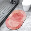 Bath Mats Oval Suede Fabric Mat Quick Dry Shower Room Bathroom Carpet Rug Water Absorb Anti Slip Marbling Print Bathtub Side Feet Pad