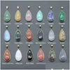 Charms naturliga kristallstenguldpläterade vattendroppe Aventurine Rose Quartz Tigers Eye Opal Agate Pendants Diy Necklace Jewel Dhgarden Dhybj