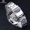 Armbandsur Forsining rostfritt stål Vattentäta mens skelettklockor Top Brand Luxury Transparent Mechanical Sport Male Wrist Watches 230719