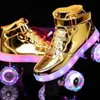 Inline Roller Skates Size 28-46 LED USB Recharge Soles Adult Kids Double Row Roller Skates Pulley Shoes Patins With 4-Wheel Luminous Sliding Sneakers HKD230720