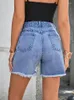 Kvinnors shorts streetwear kvinnor hög midja förlora hål frayed blå denim sommar kvinnliga retro breda ben jeans botten