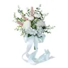 Bouquets de mariage romantiques de fleurs décoratives pour l'eucalyptus de mariée avec l'église fausse de ruban de soie