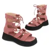 Sandálias ocidentais preto rosa rebanho shallow punk gótico sapatos de verão sapatos de espuma clara solezas planilhas de tira transversal gladiadores sandálias planas 230719