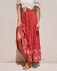 Röcke Happie Queen Roter Blumendruck Strand Böhmischer Rock Hohe elastische Taille Rayon Baumwolle Boho Maxi Femme 230720