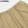 Men's Pants Casual Pleated Solid Color Cargo Jogger Mens Safari Style Elastic Waist Loose Pocket Straight Trousers Men