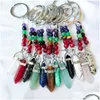 Keychains Lanyards Natural Stone 7 Chakra Beads Hexagon Prism Key Rings Chains Healing Crystal Keyrings For Women Men Drop Dhgarden Dhlrg