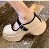 Dress Shoes Fashion Retro Women Green Mary Jane Shoes Platform Buckle Flats Summer Back Empty Female Square Toe Cute College Girls Shoes 230719