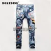 Men's jeans Micro- Post Slim Men pants patch Punk Stylish Trousers Fake designer clothes Pantalones vaqueros hombre B1133035