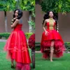 New Red High Low Puffy African Black Girl Prom Dresses 2019 Customize More Unique Ankara Dress Women Evening Gowns Sleeves Festa2174