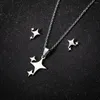 Necklace Earrings Set 10PCS Stainless Steel Geometric Simple Pentagon Star Pendant Three-piece Jewelry