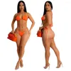 Robes de travail jupes ensembles femmes été impression numérique robe en maille irrégulière bikini surjupe trois pièces ensemble pour les vacances au bord de la mer