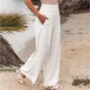 Pantalon femme coton lin ample jambe large 2023 printemps été bureau dame décontracté solide survêtement taille élastique surdimensionné pantalon 230719