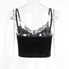 Women's Tanks Women V-neck Lace Straps Tank Top Velvet Black Camisole Summer Gothic T-shirt Vest Corset Crop Female Partywear