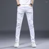 Mäns jeans 2023 Classic Smart Casual Retro Mens Brand Spring Summer For Men Solid Color Full Length White Sale Pencil Pants