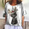 Moda kadın tişört 3d kawaii kedi baskı tees üstleri yeni harujuku hayvan kısa kol tişört büyük boy gevşek kadın giysileri