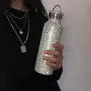 sparkling High-end Insulated Bottle Bling Rhinestone Stainless Steel Thermal Bottle Diamond Thermo Silver Water Bottle with Lid 20224l