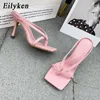 Sandali Eilyken 2023 New Slipper Tacchi alti Scarpe Fall Best Street Look Femmine Square Head Toe Clip-On Strappy Sandali da donna Scivoli L230720