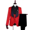 LOLDEAL GOOM TUXEDOS Röd vit kostym Män 2021 Slim Fit Shawl Collar Suits For Wedding Fashion Jacquard 3 Piece Prom Men's B2227