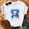 Frühling Neue Damenmode Kurzarm T-shirt Cartoon Mädchen Katze Drucken Kurzarm Mädchen