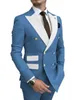 Abiti da uomo Blazer Costumi Pour Hommes Giacca da smoking azzurra Pantaloni Bottoni dorati Abito da smoking da festa Doppio petto da uomo per lo sposo da sposa 230720