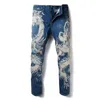 Men's Jeans Men Pants Slim Fit Fashion Dragon Print Male Colored Drawing Painted Denim Elastic Black Cargo156F